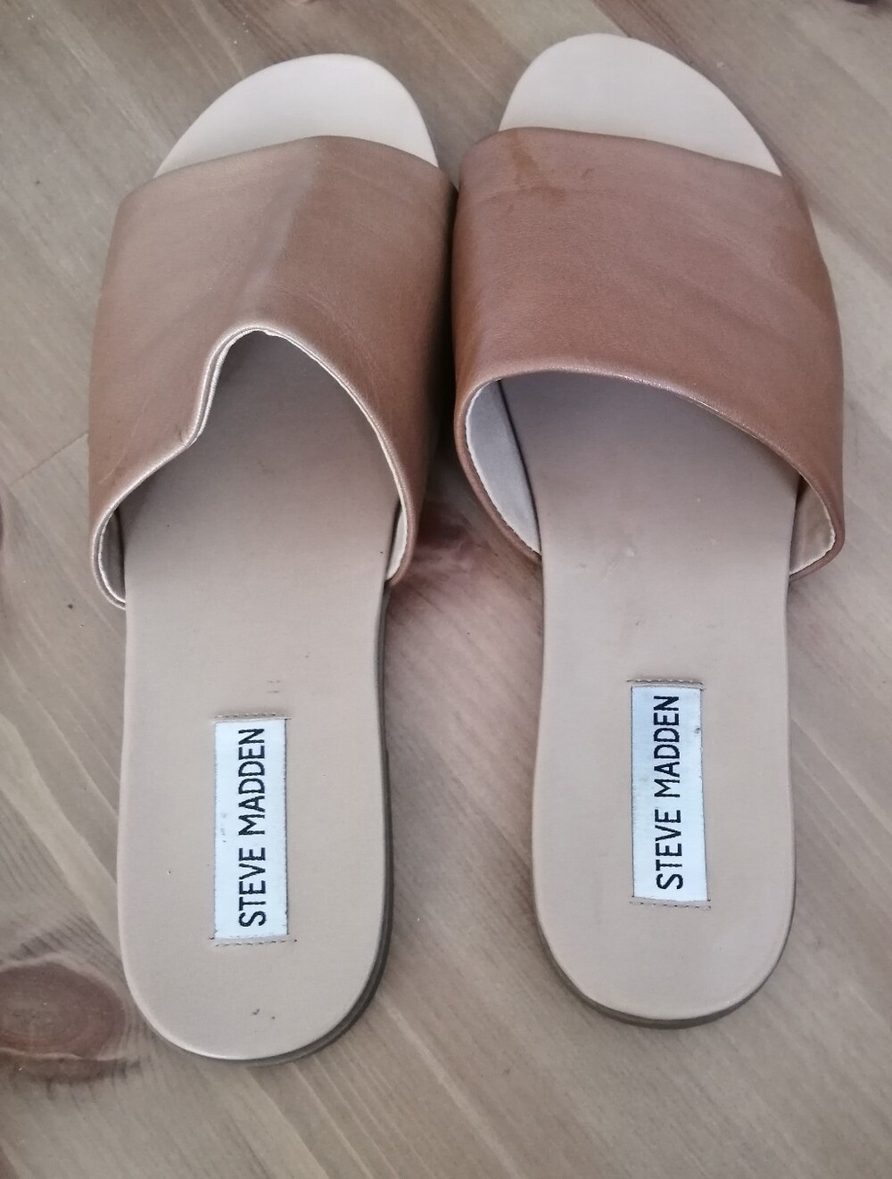 Steve Madden Leather Sandals Caramel Congac tan slides slip-on - Picture 2 of 4